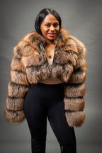 Women's Crop Fox Bomber With Hood [Ginger]