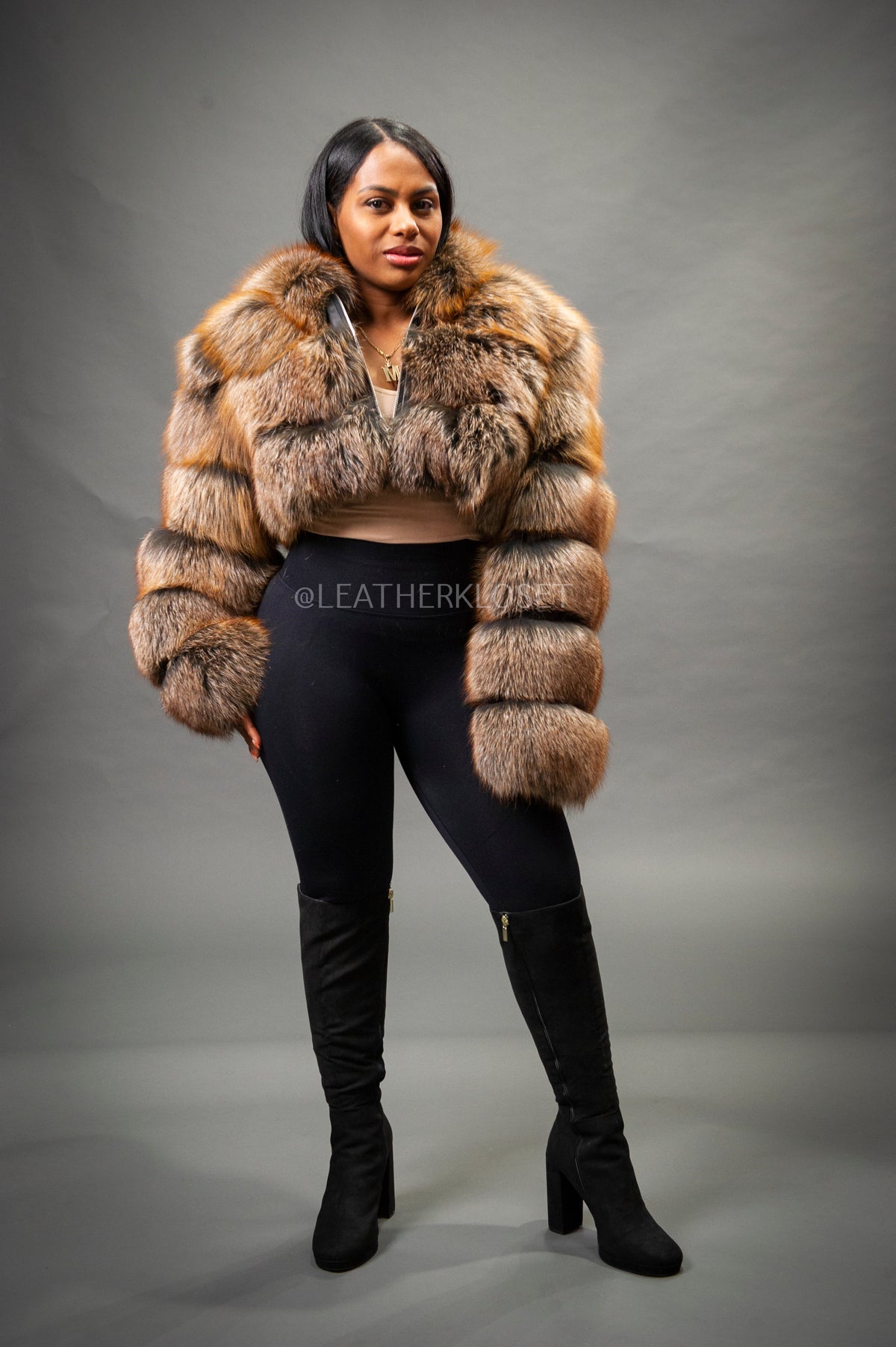 Women's Crop Fox Bomber With Hood [Ginger]