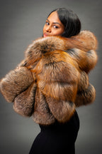 Women's Crop Fox Bomber With Hood [Ginger]