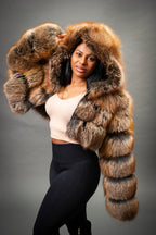 Women's Crop Fox Bomber With Hood [Ginger]
