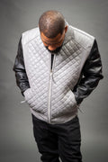 Men's Lucas Quilted Leather Bomber Jacket [Black/Gray]
