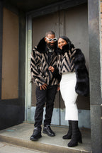 Men's Mink Bomber Jacket Herringbone [Black/Grey]