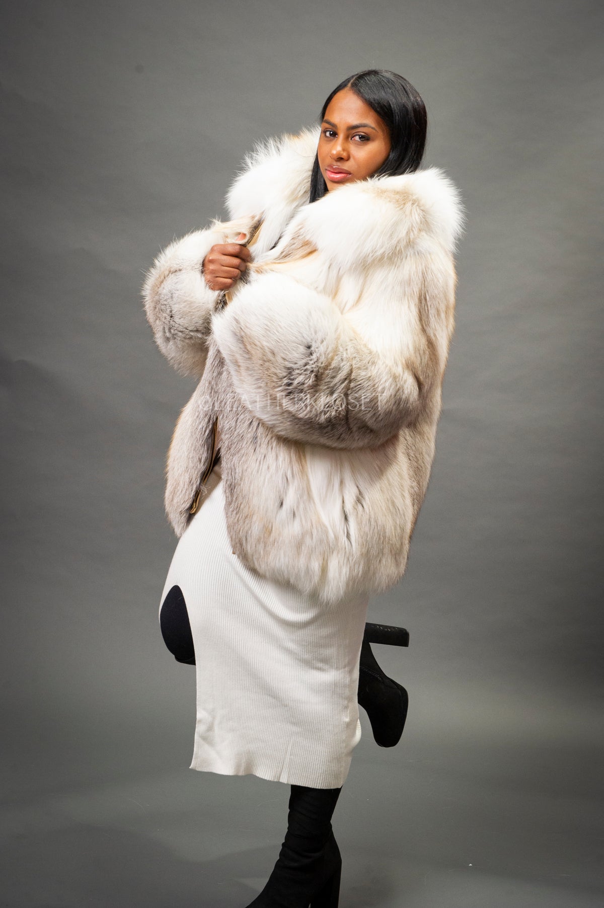 Women's Marielle Oversize Fox Bomber Jacket [Caramel Swirl]