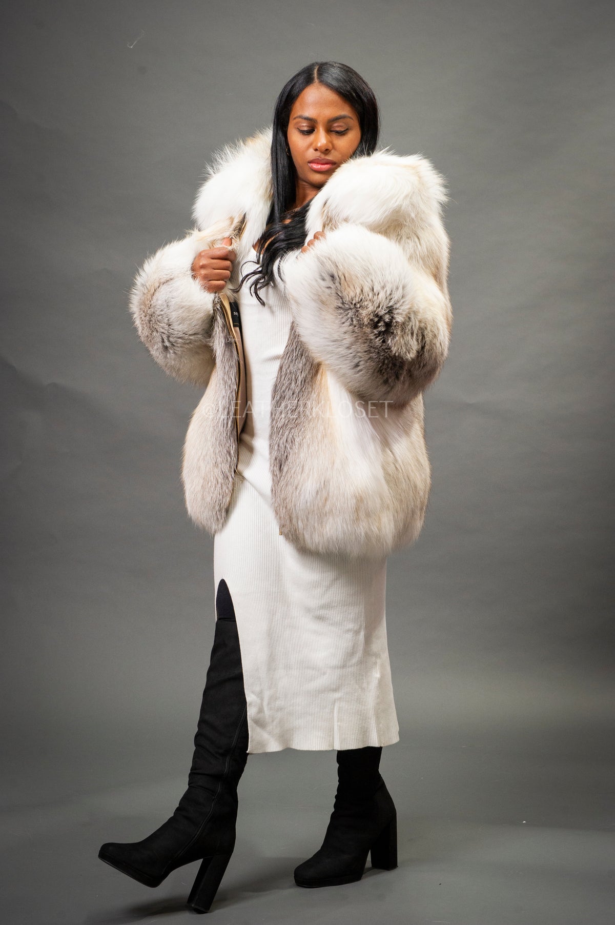 Women's Marielle Oversize Fox Bomber Jacket [Caramel Swirl]