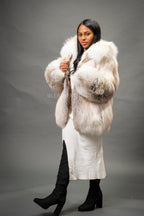 Women's Marielle Oversize Fox Bomber Jacket [Caramel Swirl]