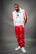 Men's Leather Track Jacket And Pants Set [White/Red]