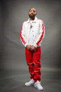 Men's Leather Track Jacket And Pants Set [White/Red]