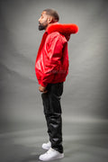 Men's Classic Baseball Jacket With Fox Hood [Red]