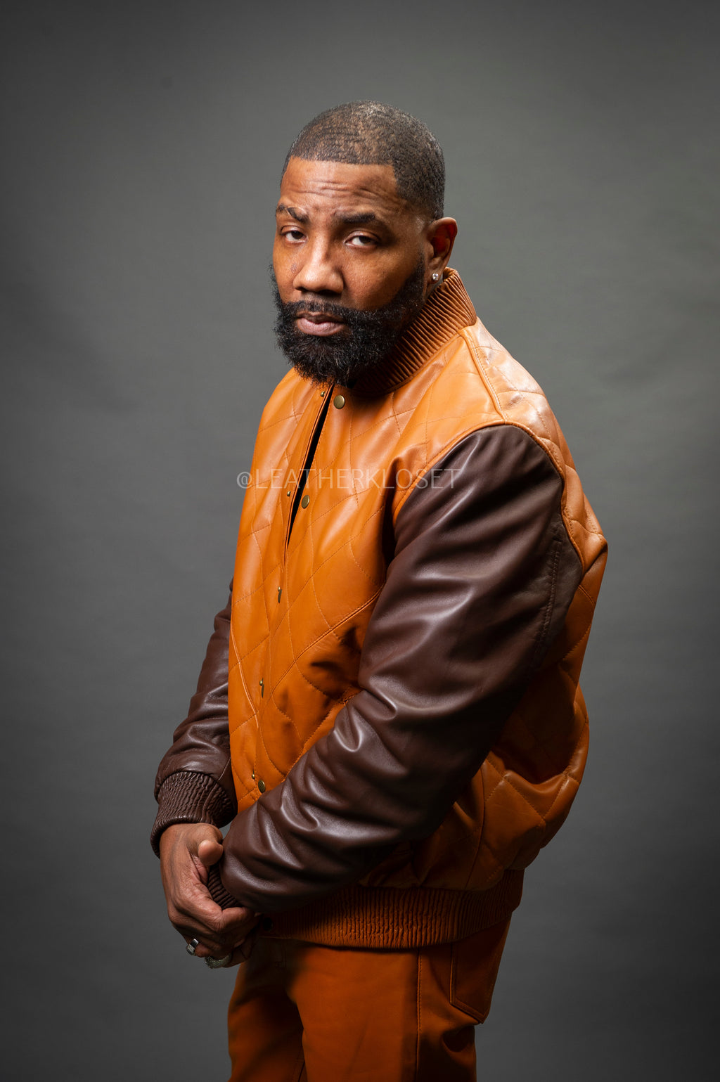 Men's Adan All-Leather Varsity Jacket [Saddle/Chocolate]