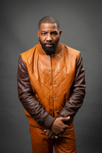 Men's Adan All-Leather Varsity Jacket [Saddle/Chocolate]