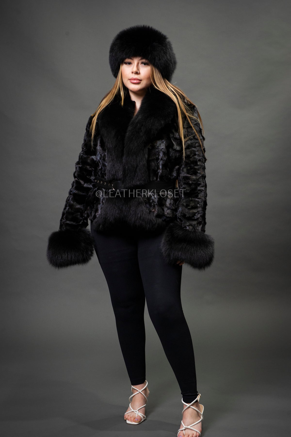 Women's Camila Mink Bomber Jacket [Black]