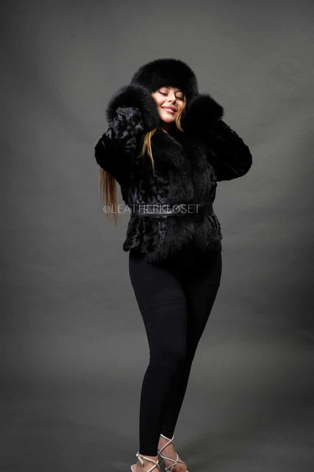 Women's Camila Mink Bomber Jacket [Black]