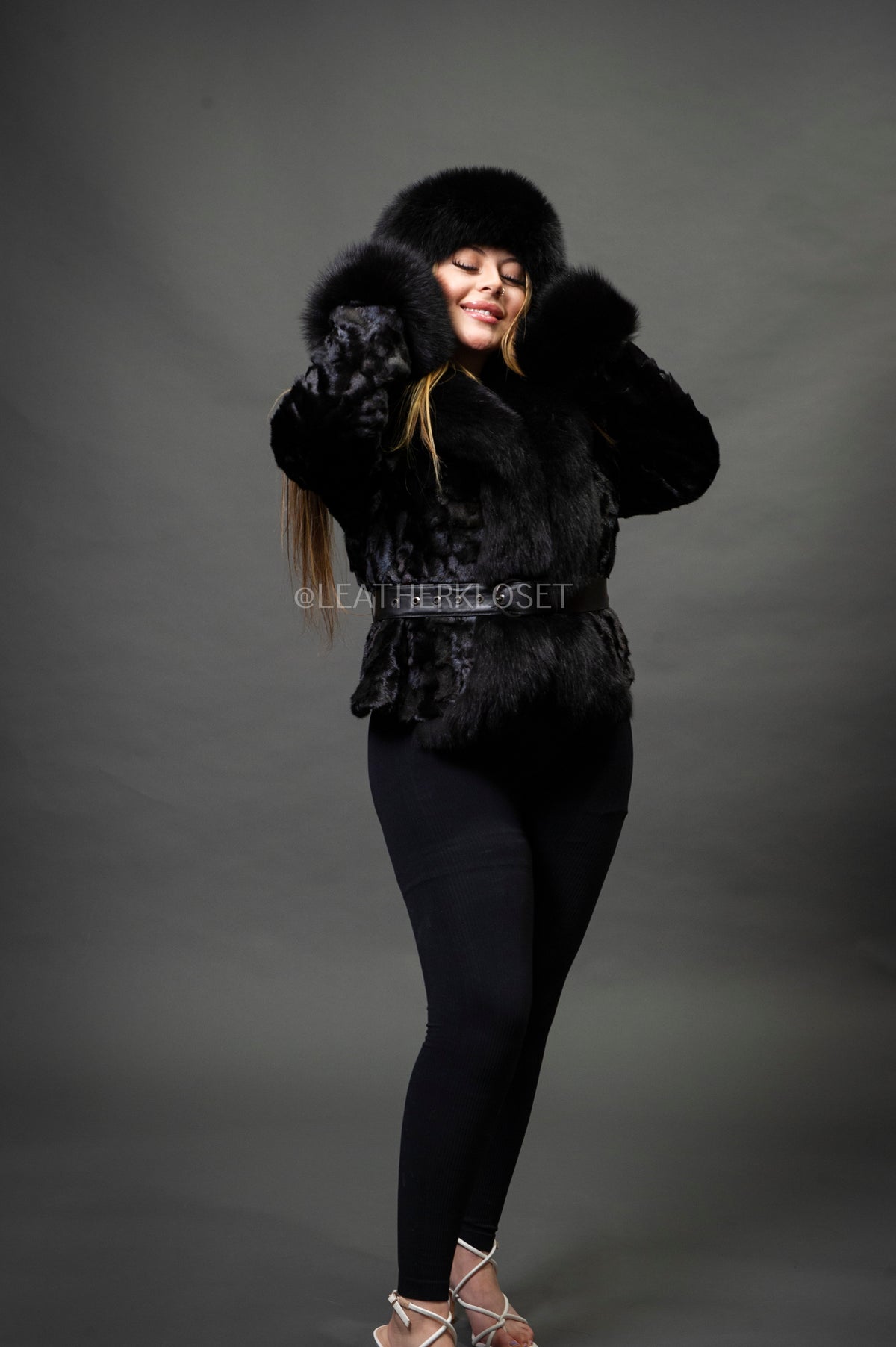 Women's Camila Mink Bomber Jacket [Black]