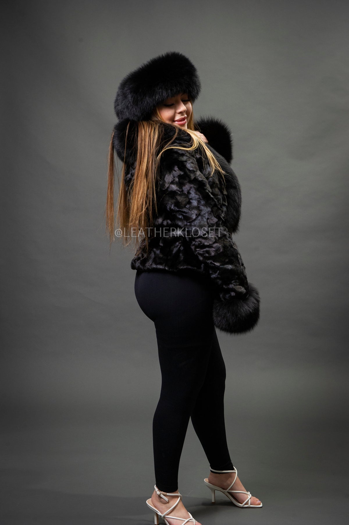 Women's Camila Mink Bomber Jacket [Black]