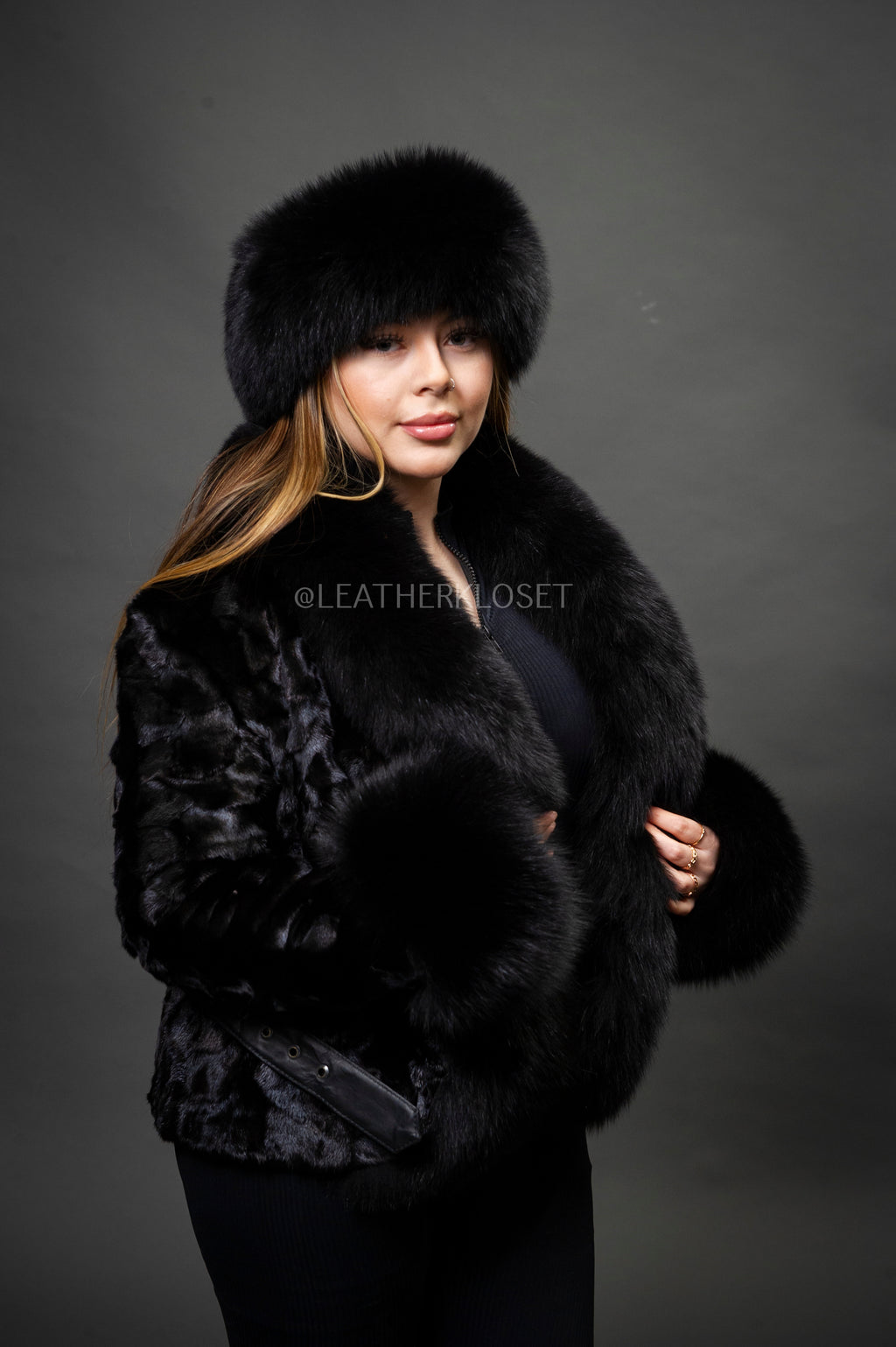 Women's Camila Mink Bomber Jacket [Black]