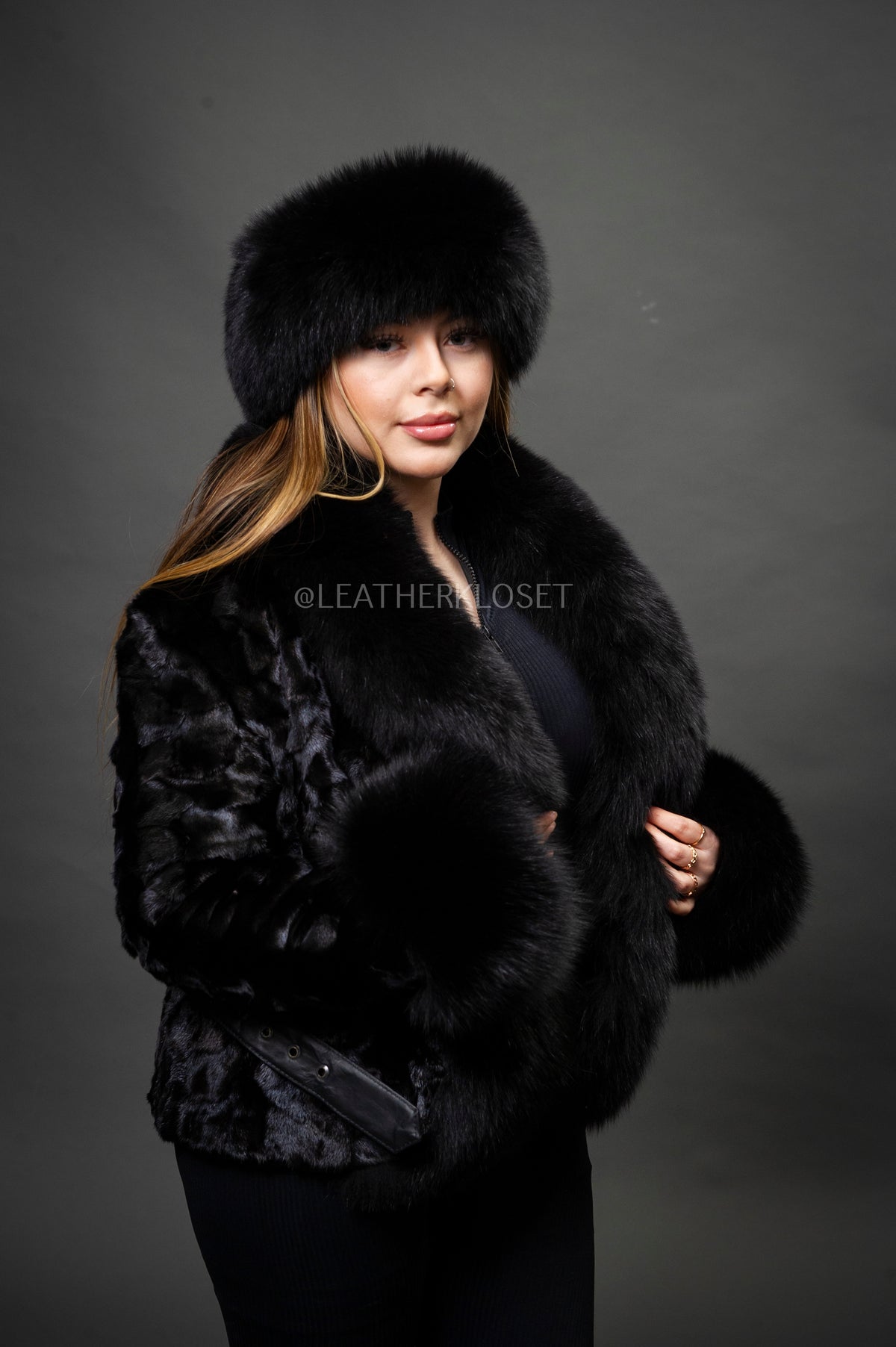 Women's Camila Mink Bomber Jacket [Black]