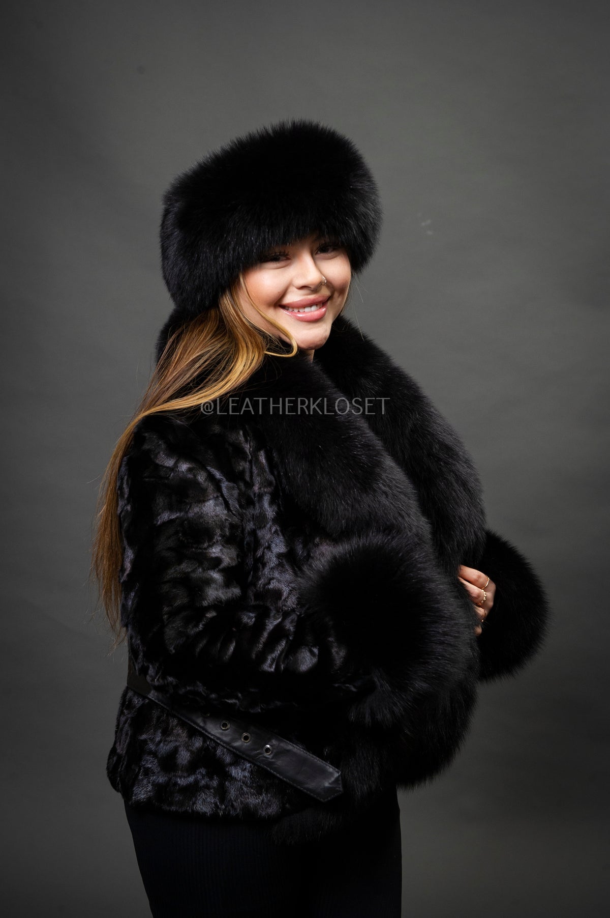 Women's Camila Mink Bomber Jacket [Black]