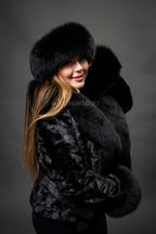 Women's Camila Mink Bomber Jacket [Black]