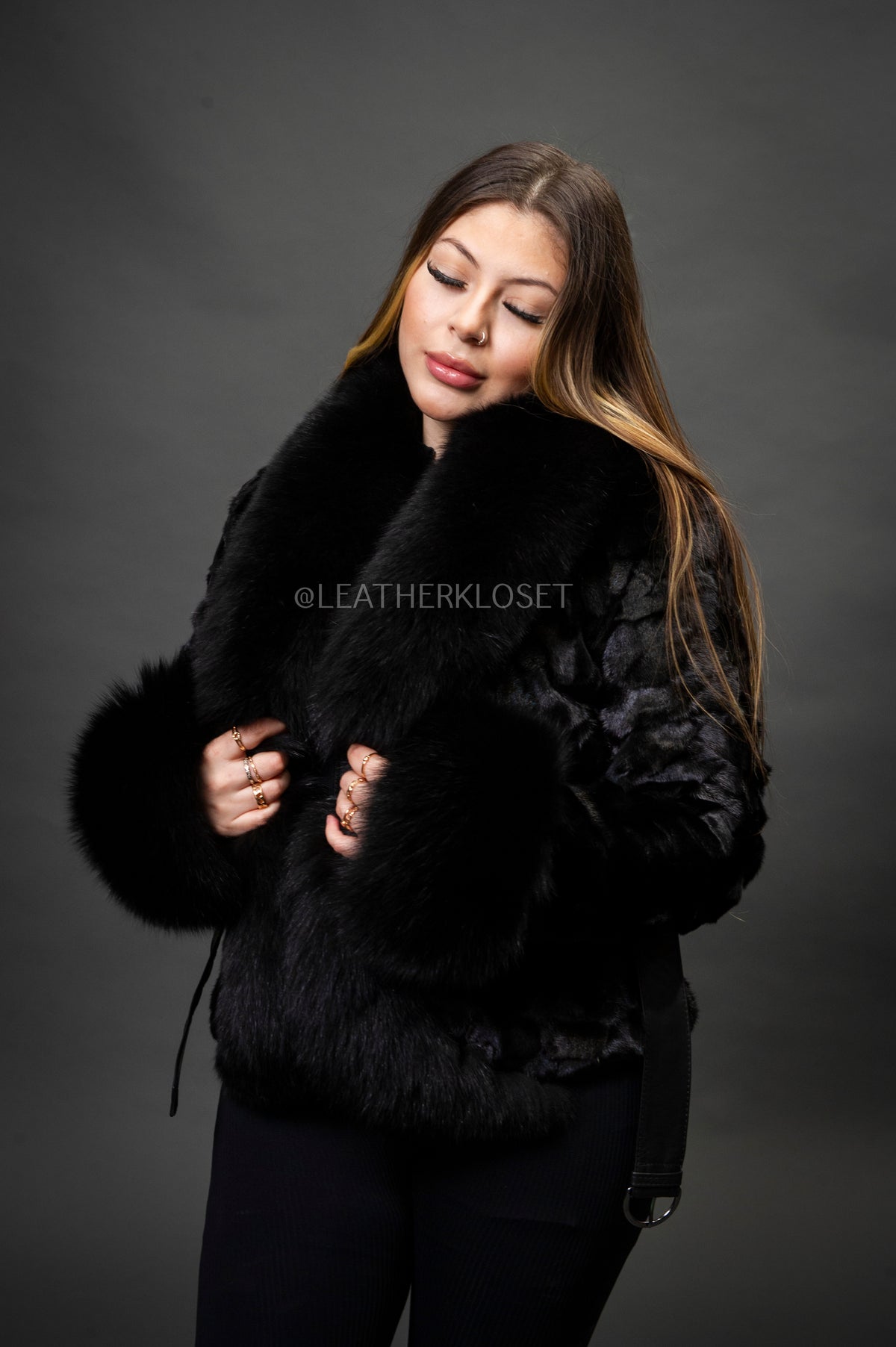 Women's Camila Mink Bomber Jacket [Black]