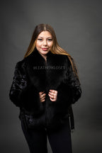 Women's Camila Mink Bomber Jacket [Black]
