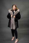 Women's Penelope Mink Coat With Fox Trim [Black/Silver]
