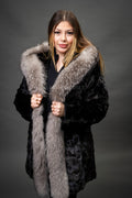 Women's Penelope Mink Coat With Fox Trim [Black/Silver]
