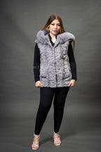 Women's Mink Vest With Hood [Grey]