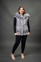 Women's Mink Vest With Hood [Grey]