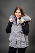 Women's Mink Vest With Hood [Grey]