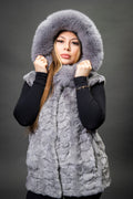 Women's Mink Vest With Hood [Grey]