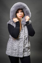 Women's Mink Vest With Hood [Grey]