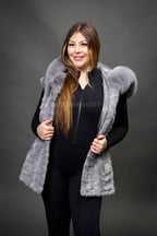 Women's Mink Vest With Hood [Grey]