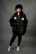 Women's Mink Poncho With Matching Headband [Black]