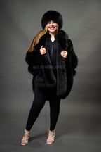 Women's Mink Poncho With Matching Headband [Black]
