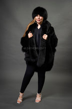 Women's Mink Poncho With Matching Headband [Black]