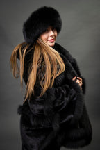 Women's Mink Poncho With Matching Headband [Black]