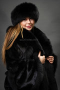 Women's Mink Poncho With Matching Headband [Black]