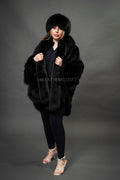 Women's Mink Poncho With Matching Headband [Black]