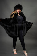 Women's Mink Poncho With Matching Headband [Black]