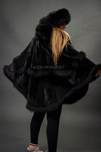 Women's Mink Poncho With Matching Headband [Black]