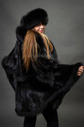 Women's Mink Poncho With Matching Headband [Black]