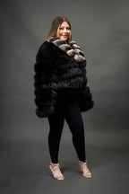 Women's Kim Chinchilla & Fox Combo Crop Bomber [Black]