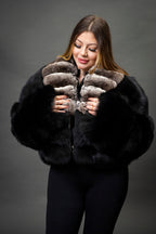 Women's Kim Chinchilla & Fox Combo Crop Bomber [Black]