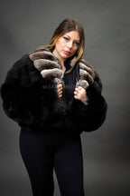 Women's Kim Chinchilla & Fox Combo Crop Bomber [Black]