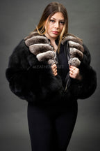 Women's Kim Chinchilla & Fox Combo Crop Bomber [Black]