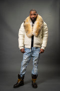 V-Bomber Leather Premium Full Fox Fur Collar [Beige]