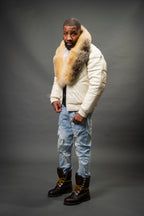 V-Bomber Leather Premium Full Fox Fur Collar [Beige]