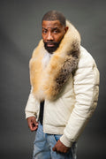 V-Bomber Leather Premium Full Fox Fur Collar [Beige]