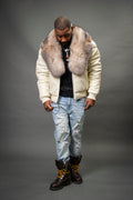 V-Bomber Leather Premium Full Fox Fur Collar [Beige]