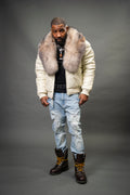 V-Bomber Leather Premium Full Fox Fur Collar [Beige]